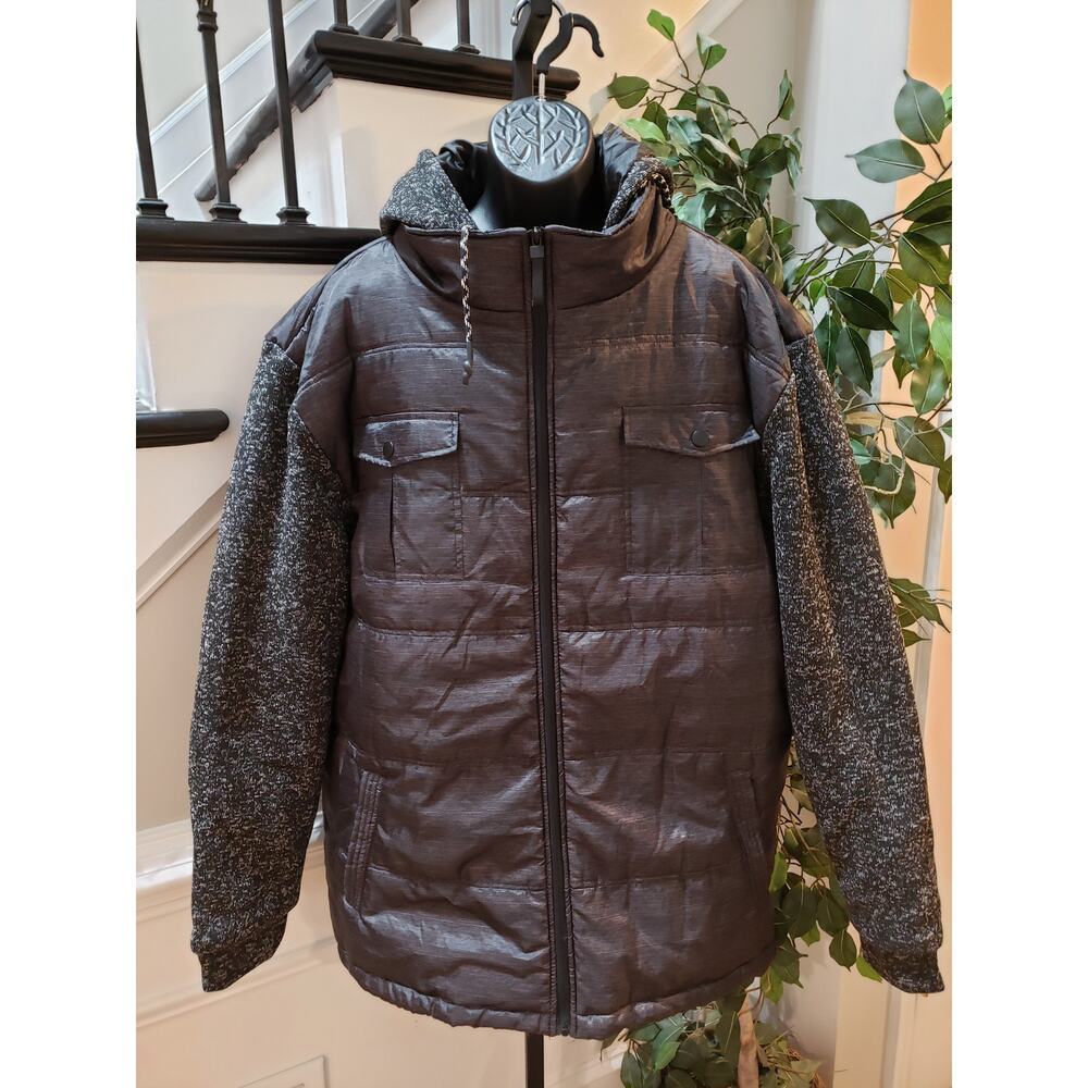 Brooklyn Laundry Puffer Jacket Mens Gray Premium Long Sleeve Hooded Full Zipper